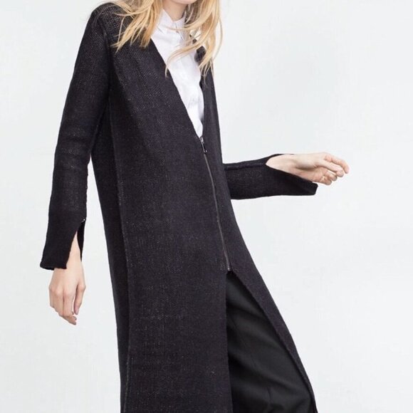 Zara Knit Wool Blend Long Maxi Cardigan Twisted Visible Seam with Zipper Size S - Picture 3 of 16